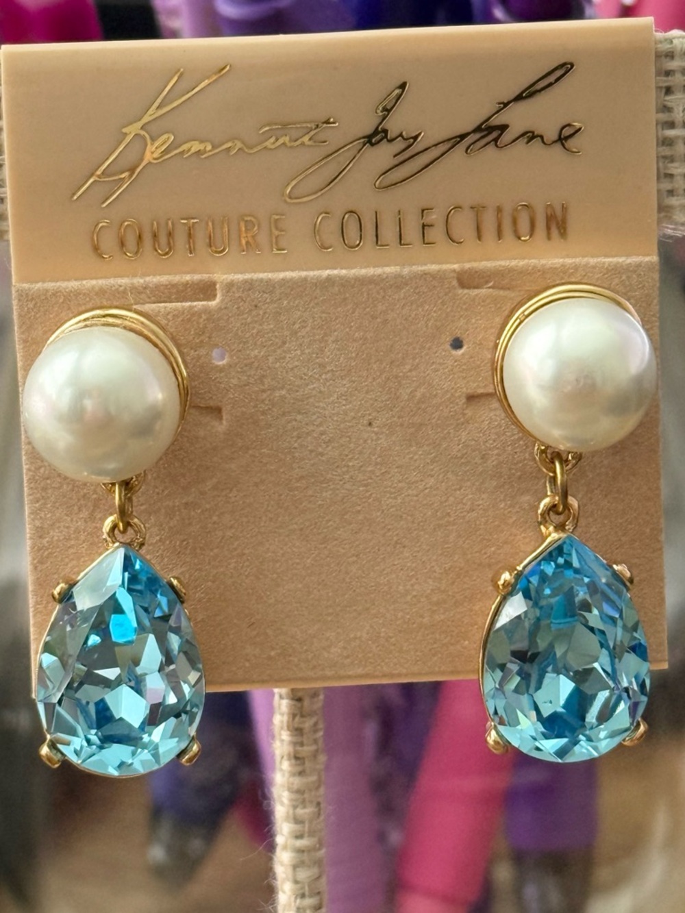Kenneth Jay Lane Pearl and Aqua Gold-Tone Drop Earrings
